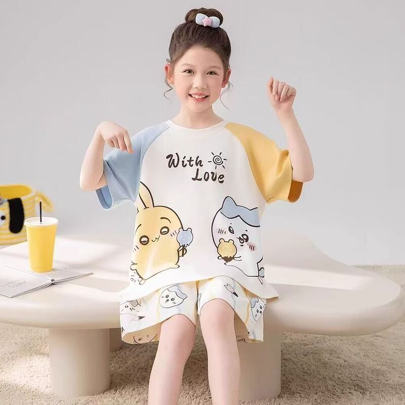 Children's Pajamas, Summer Style, Girls' Cartoon Short-Sleeved Suits, Cute Princess Style, Big Kidsren's Home Clothes, New Summer Style