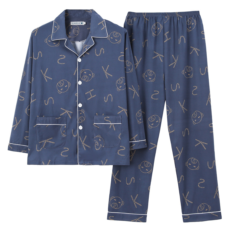 Pijamas de los hombres de manga larga de algodón de primavera y otoño delgada más el tamaño de prendas de vestir exteriores de los hombres pijamas de invierno homewear