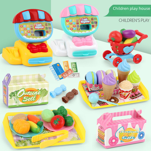 Toy Cash Register Set for Kids Pretend Play Kitchen with Desserts, Ice Creams, Vegetables - Educational Gift for Girls, Kindergarten