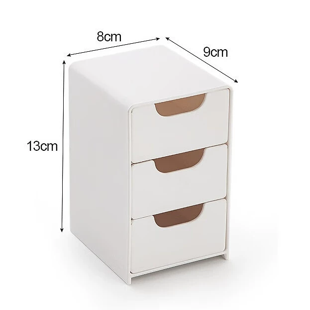 Small Table Storage Box, 3-Tier Dressing Table Organizer, White, Compact Drawers
