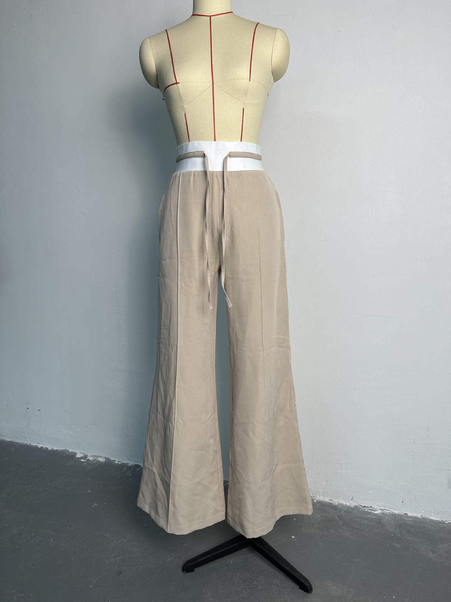 Women Clothing Spring Summer Round Neck Puff Sleeve Top Lace Up Wide Leg Pants Casual Suit