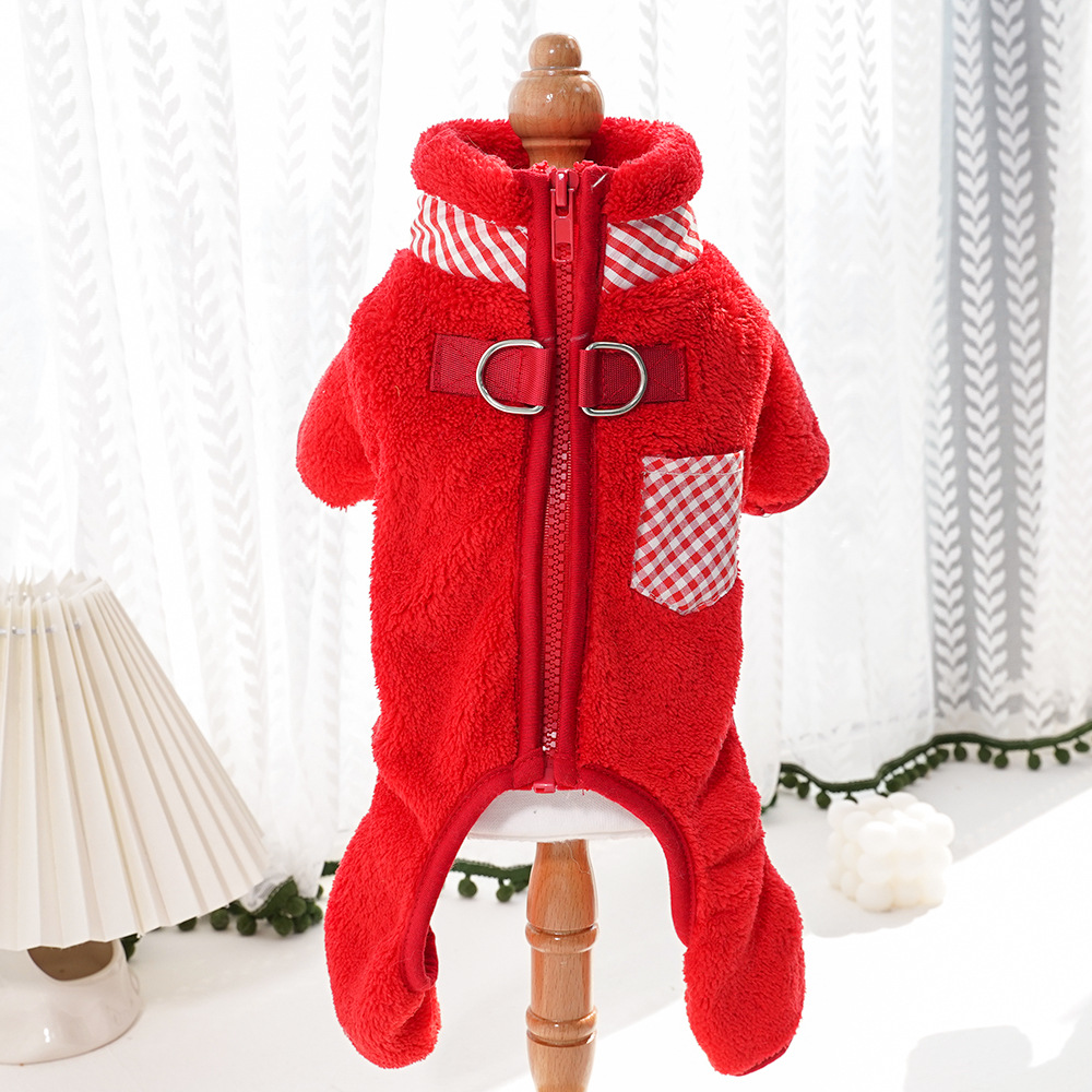 Ropa de perro gato fuera doble tracción hebilla de cuatro patas ropa de terciopelo Otoño e Invierno peluche ropa para mascotas suministros al por mayor