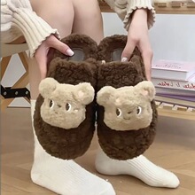 立体小熊包头半拖女秋冬季外穿2026新款厚底懒人毛毛绒棉拖
