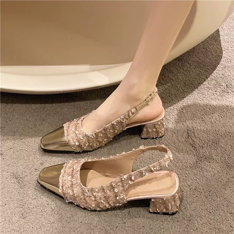 Фея туфли на толстом каблуке с блестками и юбкой Баотоу сандалии