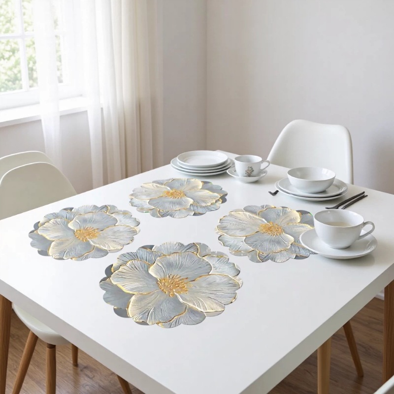Xiyin Temu Amazon's Best-Selling Placemat with Gold-Edged Floral Pattern Round Placemat 38cm - Non-Slip and Heat-Resistant
