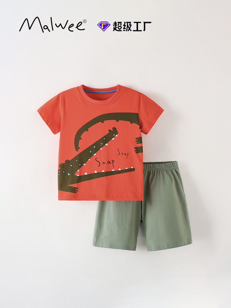 Transfronterizos para malwee niños trajes de verano nuevo estilo europeo y americano camiseta de manga corta para niños de mediana edad dos conjuntos de estilo occidental