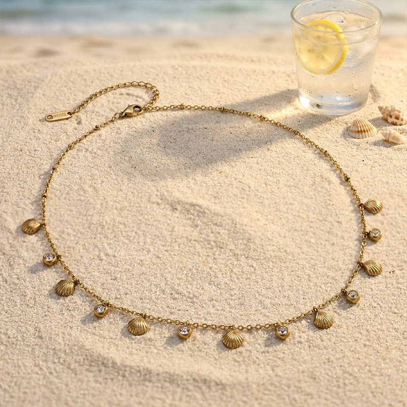 TENA al por mayor Europa y los Estados Unidos de moda transfronteriza 18k oro nicho de diseño colgante conchas de vacaciones ligero collar de lujo image 5