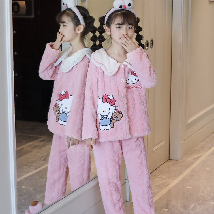 Pijamas para niños niñas de invierno y otoño de franela caliente y grueso de terciopelo de dibujos animados para niños coral terciopelo de coral ropa para el hogar