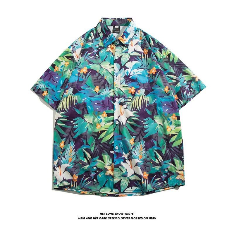 Men's Floral Shirt Short Sleeved Loose Fit Casual Beach Fashionable Retro Style Hong Kong Summer_viptrois.com