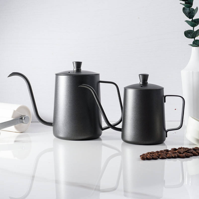 304 stainless steel pour-over coffee pot, black with lid, hanging spout, long spout, suitable for hotels, travel, and camping, gooseneck coffee pot 304 stainless steel pour-over coffee pot, black with lid, hanging spout, long spout, suitable for hotels, travel, and camping, gooseneck coffee pot