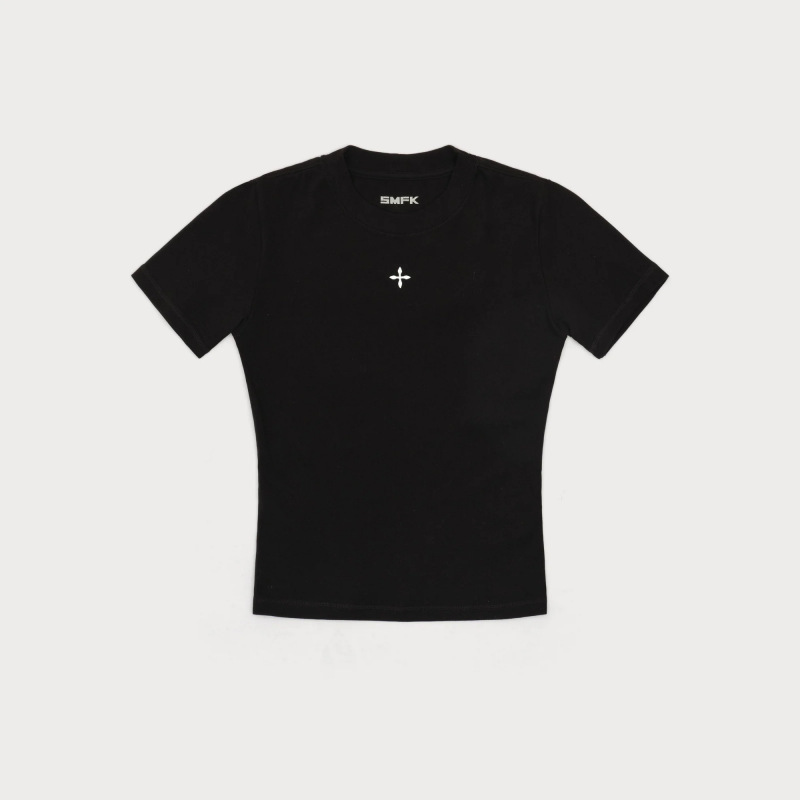 SMFK クロスバッジ ウエストTee 刺繍 スポーツ ラウンドネック 半袖 Tシャツ 25 新品