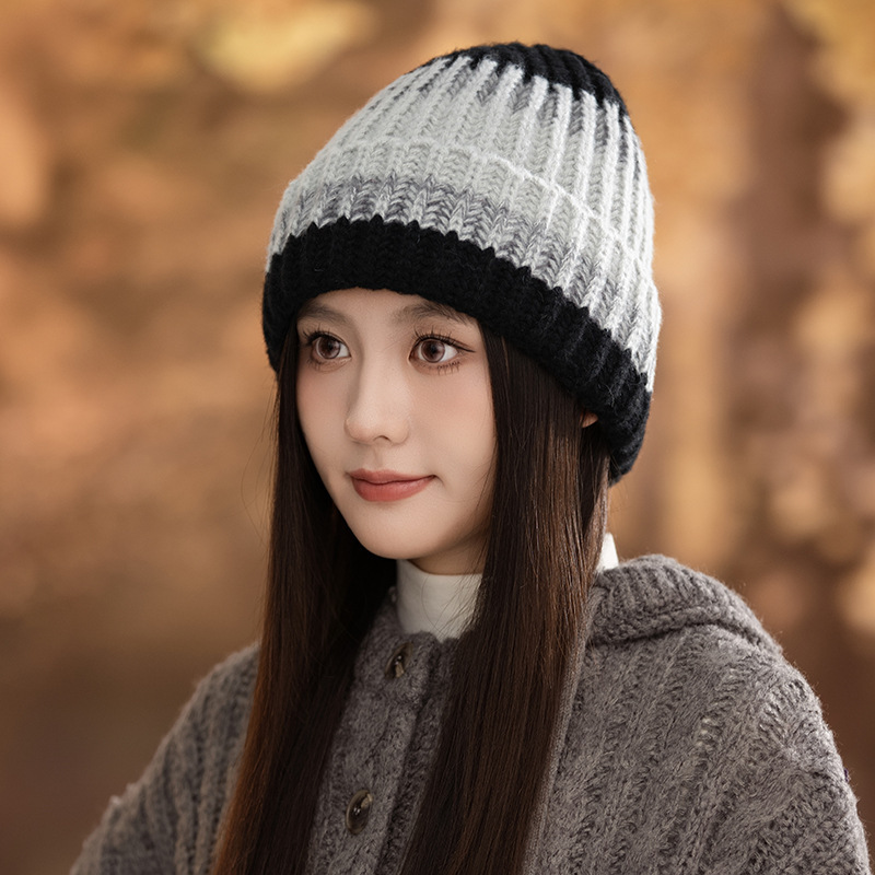 帽子女秋冬布标彩色豆豆针织帽显脸小韩版百搭防寒保暖护耳毛线帽|undefined