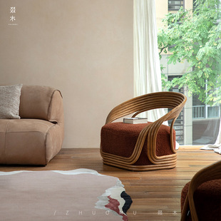 R^ | Southeast Asian Rattan Art\Retro Style Leisure Single Balcony Rattan Sofa Chair B&B Hotel Reception Chair