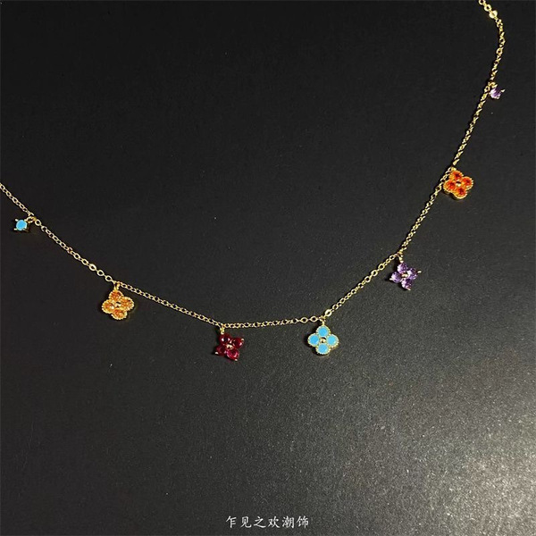 Vintage vintage 【Corlor-four-leave】Necklace retro colorful ethnic…