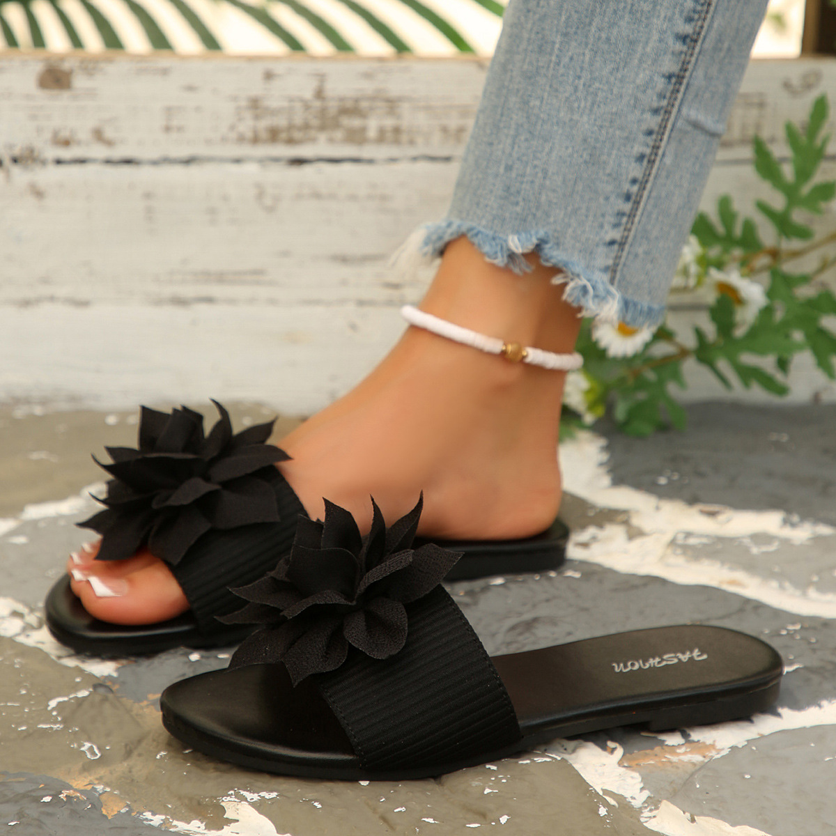 Sandalias Planas de Punta Redonda para Mujer de Tejido Cómodas para Uso Casual