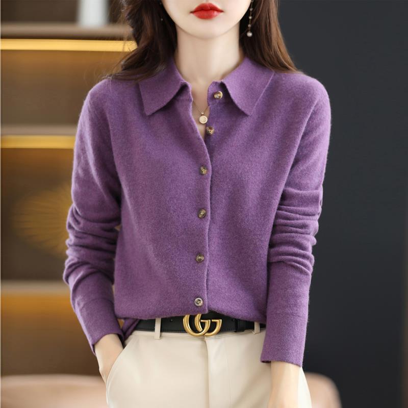 Autumn and Winter new wool knitted shirt women's coat polo collar bottoming sweater shirt collar versatile short top