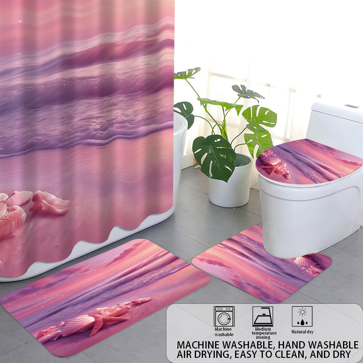 Baño Shein cuatro piezas de playa de baño impermeable cortina de baño gruesa decoración sombra de ducha Jigjit image 3