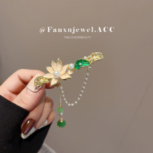 古风荷花流苏发夹女新款简约侧边夹鸭嘴夹刘海夹气质发卡汉服头饰