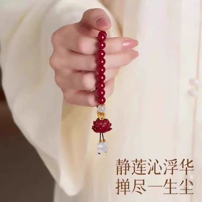 天然原矿朱砂白玉莲花手串高含量紫金砂帝王红晶体砂手串手链批发|undefined