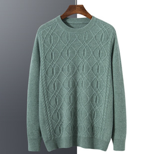 2024 Fall/Winter New Wool Sweater Men's Cashmere Backing Shirt Knitted Sweater Men's Crewneck Thickened Loose Pullover plus size