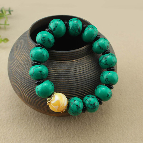Direct Manufacturer Sale Turquoise Bracelet for Men and Women, Old Style Cylinder Beads Single Loop Antique Jewelry Necklace Retro Couple Accessory Wholesale