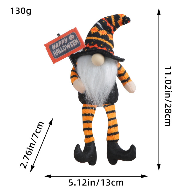 Muñeca de Halloween escoba bruja sombrero muñeca de Halloween rayas piernas largas muñeca sin cara accesorios