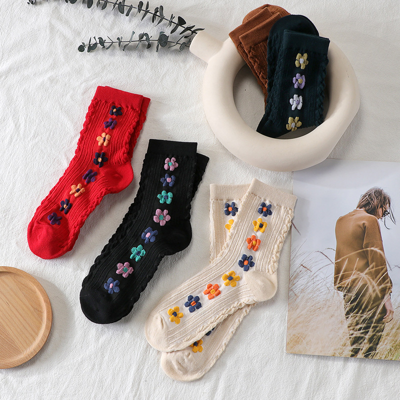 Socks women's mid-calf length socks ins fashionable all-match women's stockings spring and summer thin stockings small flower Japanese style women's socks Socks women's mid-calf length socks ins fashionable all-match women's stockings spring and summer thin stockings small flower Japanese style women's socks