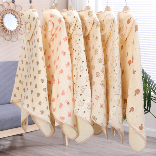 Cotton Gauze Cape Towel Four Seasons Child Hooded Bath Robe Cartoon Print Baby Hooded Bath Cape Wholesale