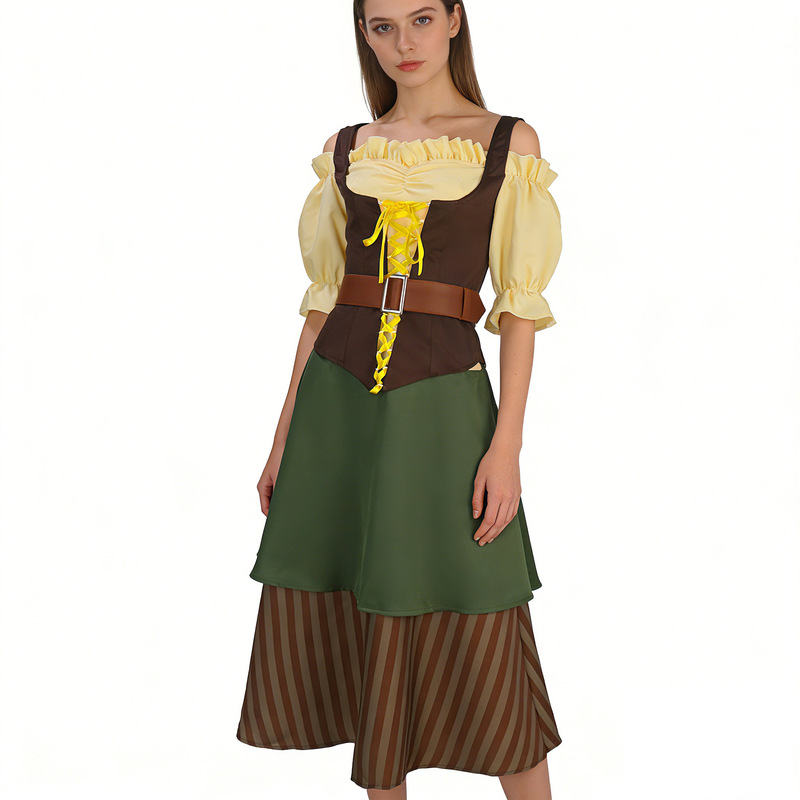German Munich Oktoberfest Bavarian Traditional Dirndl Dress Bar Maid Cosplay Performance