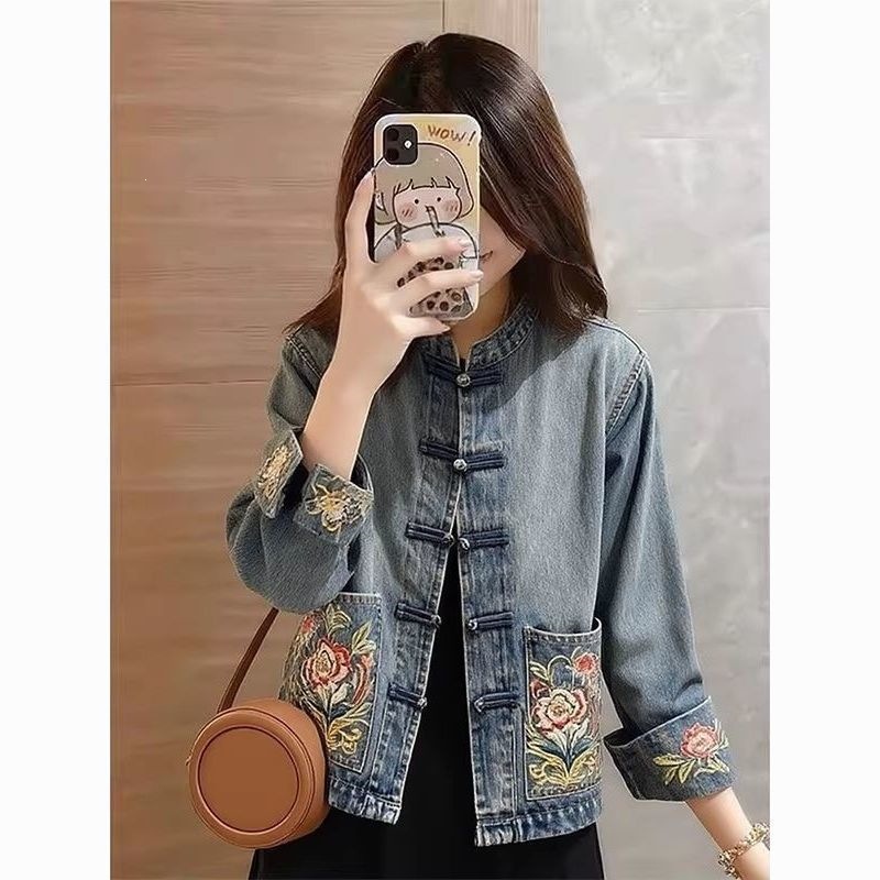 2026 Spring New Style Elegant New Chinese Style Women's Clothing National Style Embroidered Denim Jacket Young Style Top