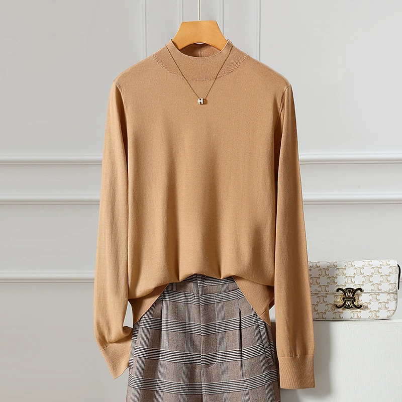 Камвольная немецкая пряжа Янцзы, классический плоский вязаный шерстяной свитер с полувысоким воротником Mirano для женщин, 100% чистая шерсть