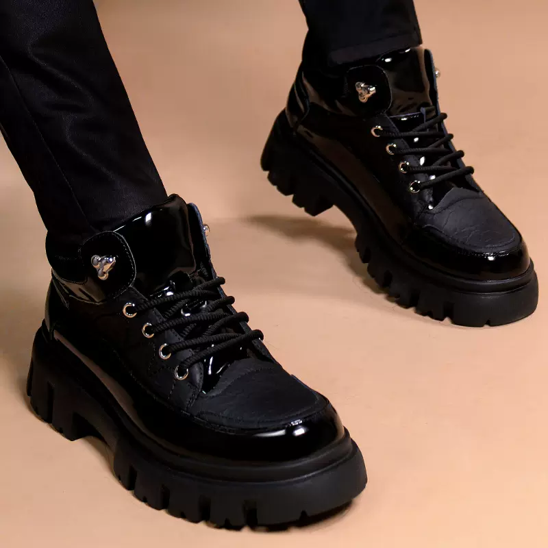 新款男士休闲皮鞋青年英伦商务厚底男鞋增高时尚百搭支持密文下单