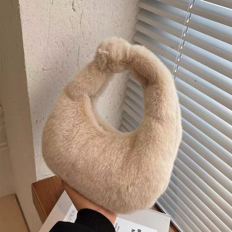 Cross-Border 2025 Autumn and Winter New Plush Bag, Versatile Imitation Rex Rabbit Fur Handbag, Urban Simple Ins Bag