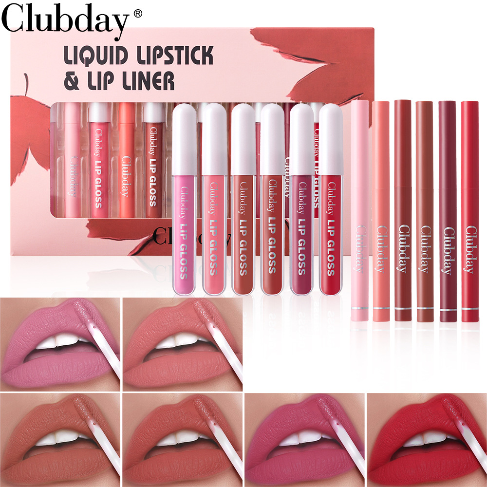 Clubday Long-lasting Velvet Matte Lip Gloss and frosted Outlining Lip Pen 6+6 Set, easy-to-Apply lipstick pen undefined