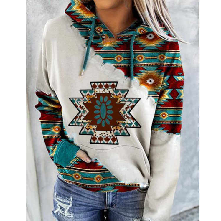 Ethnic Style Printed Hooded Sweatshirt NSYF90179