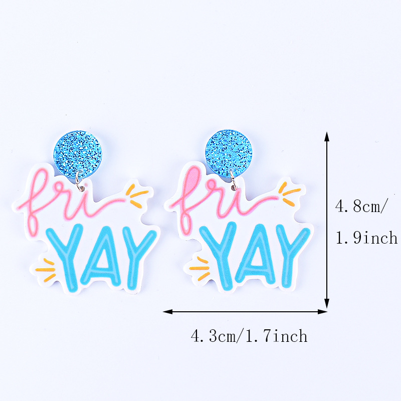 15g Weight Drop Earrings Classification 1 Pair Quantity Holiday, Daily Occasion Acrylic Material Letter Pattern Women's Gender Printing Design Simple Style, Classic Style Style 1 Pair Simple Style Classic Style Letter Printing Arylic Drop Earrings 1