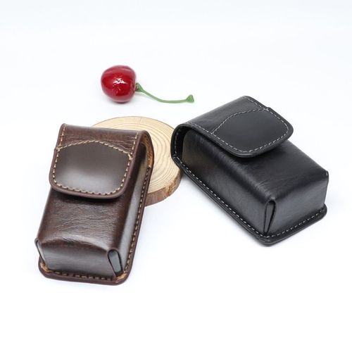 Folding reading glasses case with anti-pressure and anti-impact design, adjustable belt for waist wear, men's leather pouch, portable and compact, stylish and attractive.