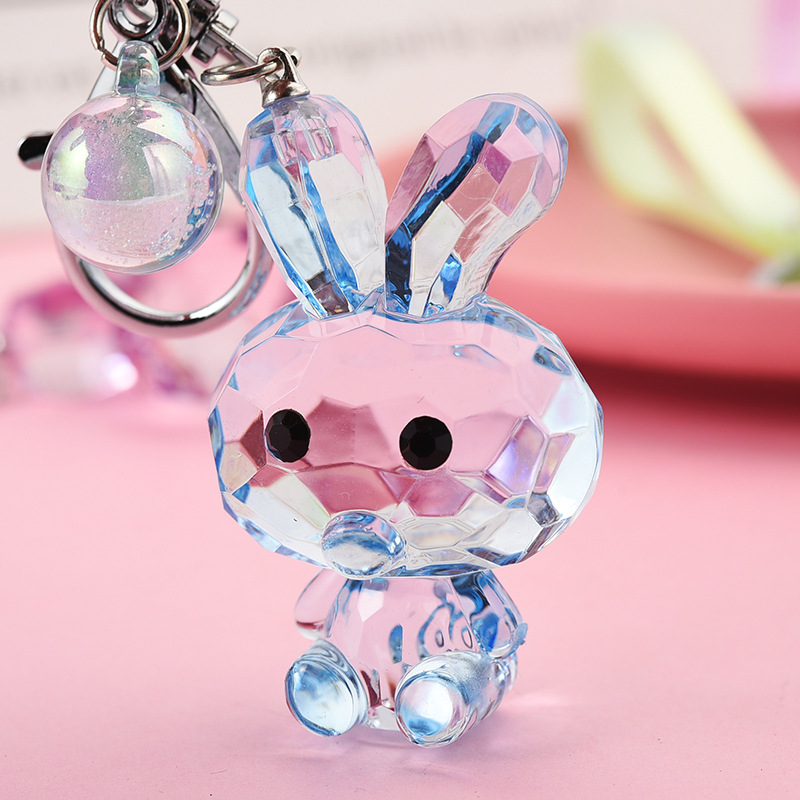 Acrylic Polygon Cut Crystal Glass Rabbit Keychain Creative Leather Rope Accessories Student Schoolbag Decorations display picture 2