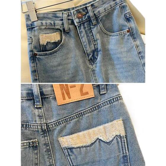 Guangzhou Source Thin Rear Split Half-length Denim Skirt Women's Summer All-match A- shape High Waist Short Mid-length Skirt