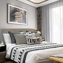 现代简约M灰色毛巾绣床旗搭毯靠垫轻奢民宿样板间软装床品多件套