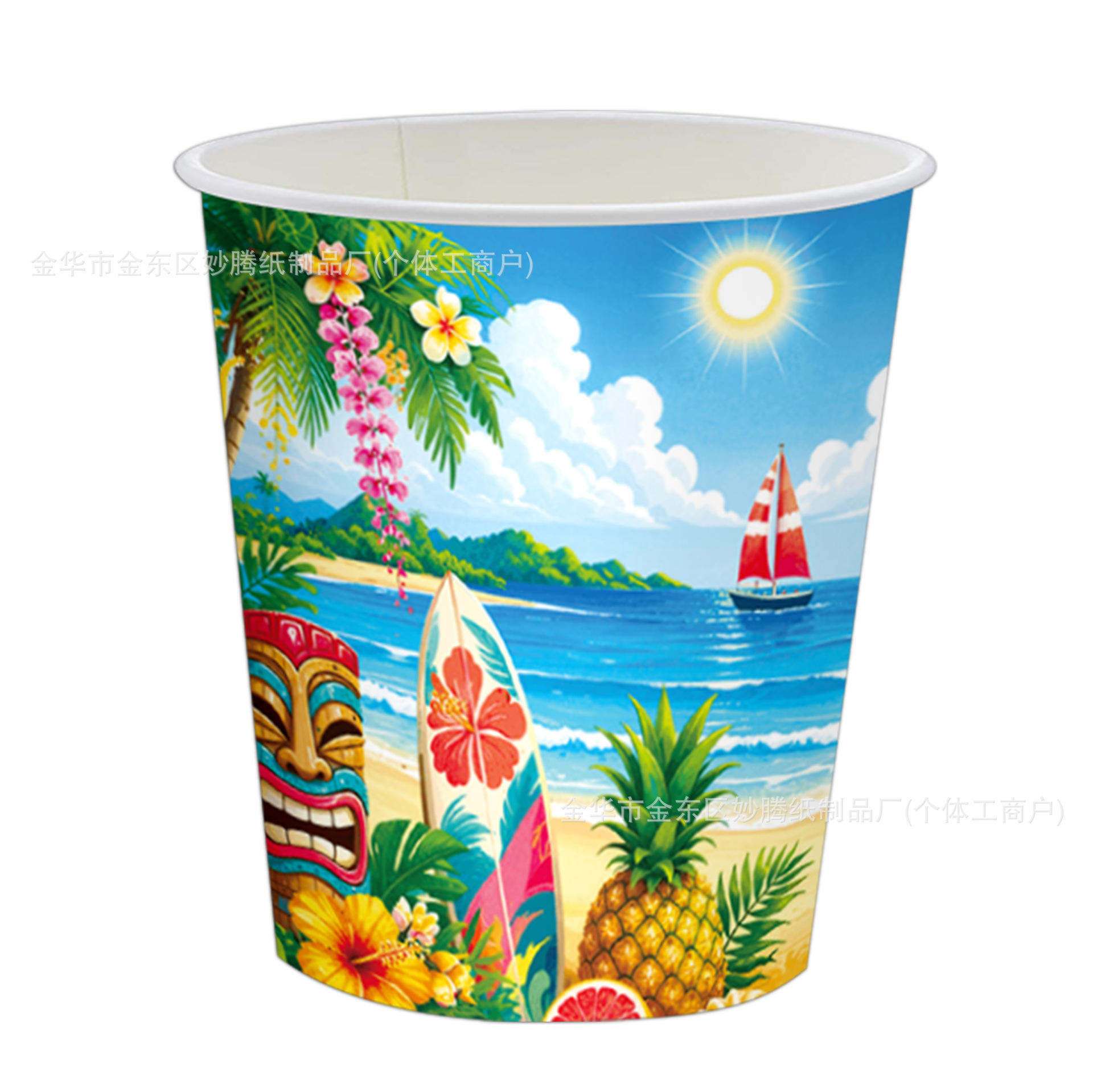 Transfronterizos verano tropical playa vacaciones tema de fiesta cubiertos de cena tazas de papel toallas de papel conjunto de bandeja de papel desechable