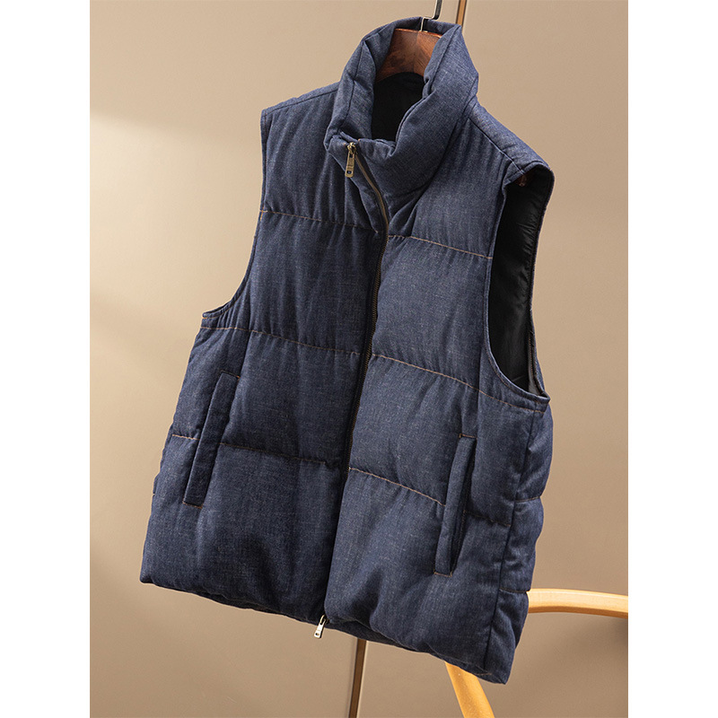 Indigo Denim Color Fluffy 90% down Stand Collar down Vest Jacket Women's New Style 2026 Spring Outerwear Vest