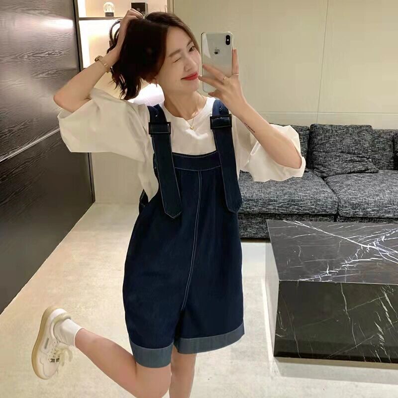 Summer Overalls for Women Petite Size 2026 New Korean Style Loose Wide-Leg Pants with a Stylish Design Denim Overalls Shorts