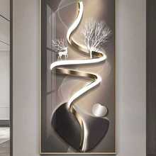 现代简约玄关装饰画入户正对门轻奢感走廊过道挂画带灯