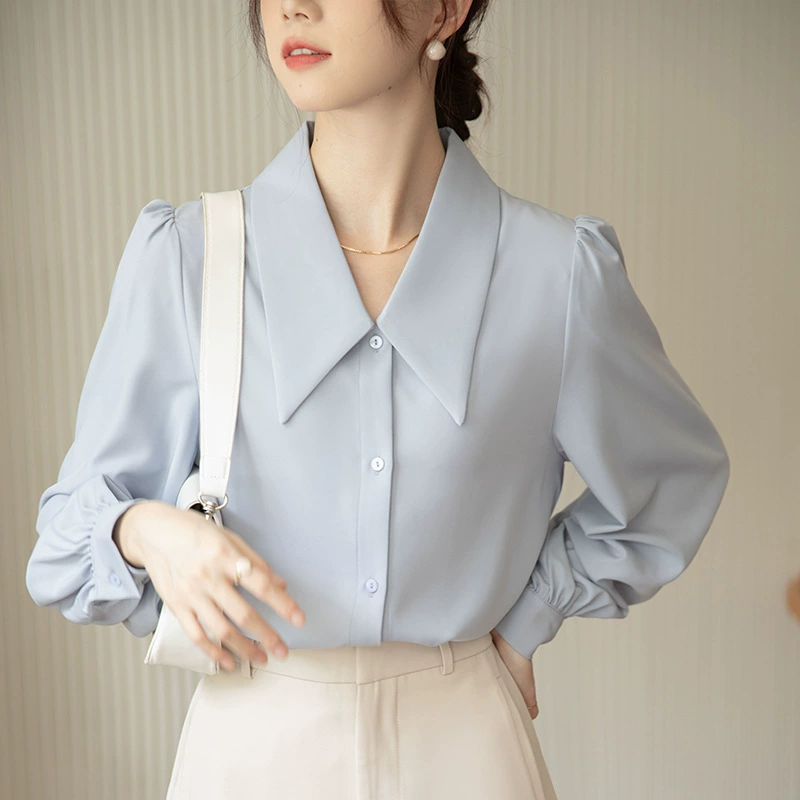 2023 Реальный выстрел Новая дымка синий v-образный воротник внутри