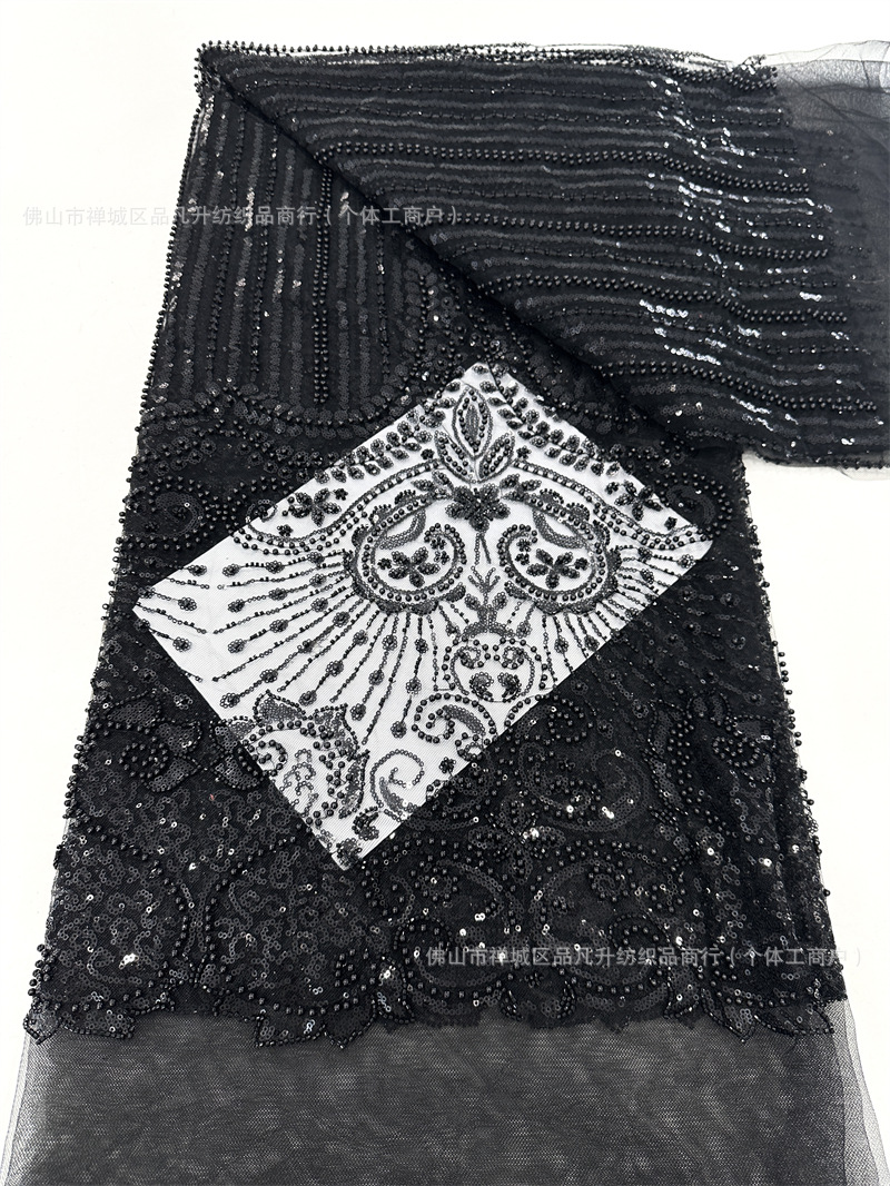 Tubo de perlas bordado sexy vestido de noche de banquete anfitrión vestido de cola de pescado tela de sequilla tela en stock