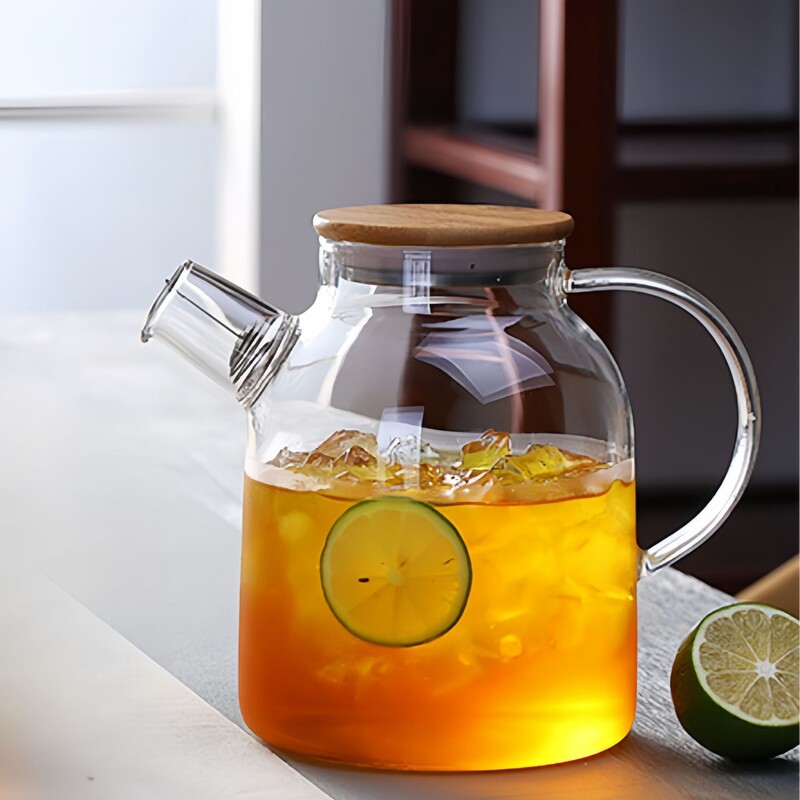 Bamboo Lid Juice Jug Household High Borosilicate Cold Water Jug Electric Ceramic Stove Heating Flower Tea Pot Transparent Glass Cold Water Jug