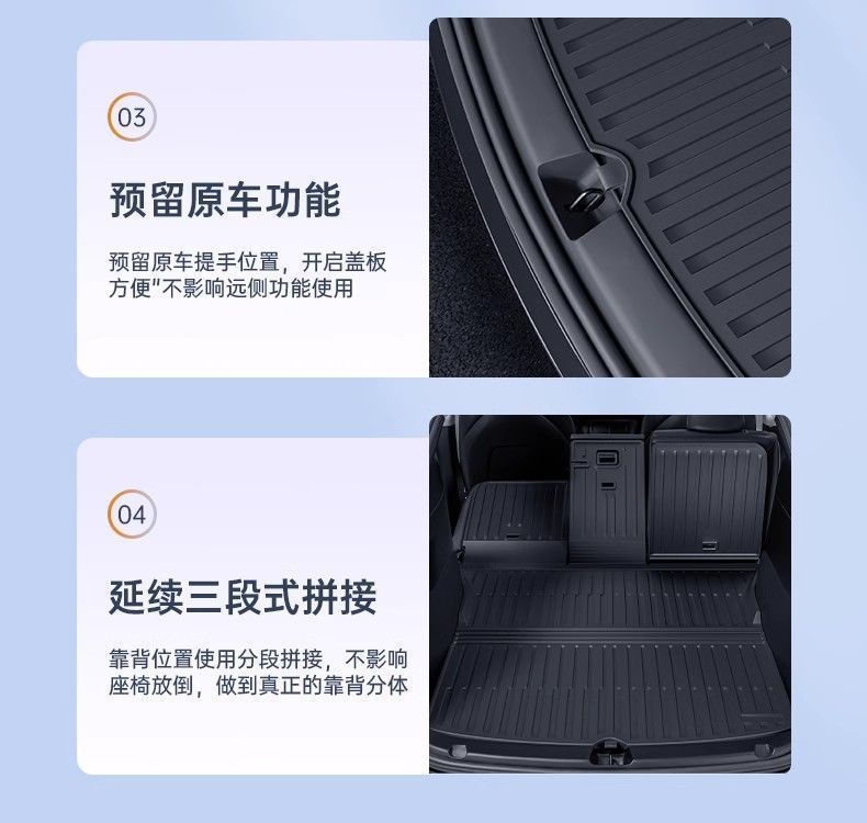 Suitable for Tesla's New Model 3Y Version Tpe Trunk Mat, Backrest Cushion, Rear and Front Trunk Non-Full-Coverage Mat