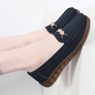 Mom's Shoes Spring & Fall Soft-Soled Women's Leather Shoes Middle-Aged and Elderly Women's Shoes Slip-On Loafers Frosted Leather Large Size