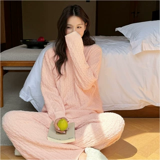 软糯细腻半边绒睡衣女秋冬季加厚保暖温柔保暖冬天家居服套装